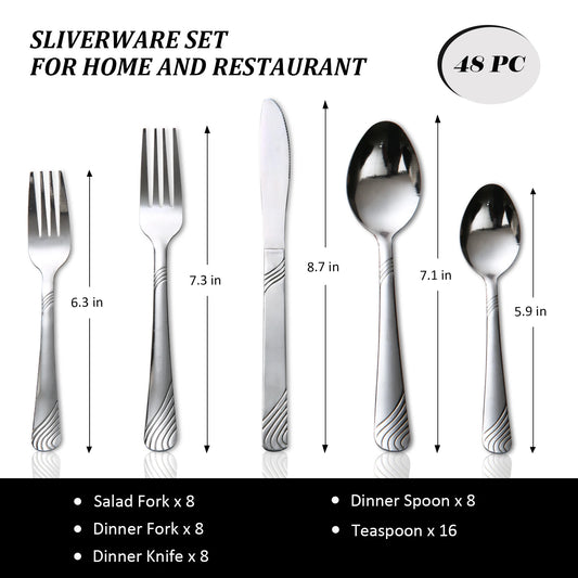 HANSMART 48Pcs Stainless Steel Flatware Set