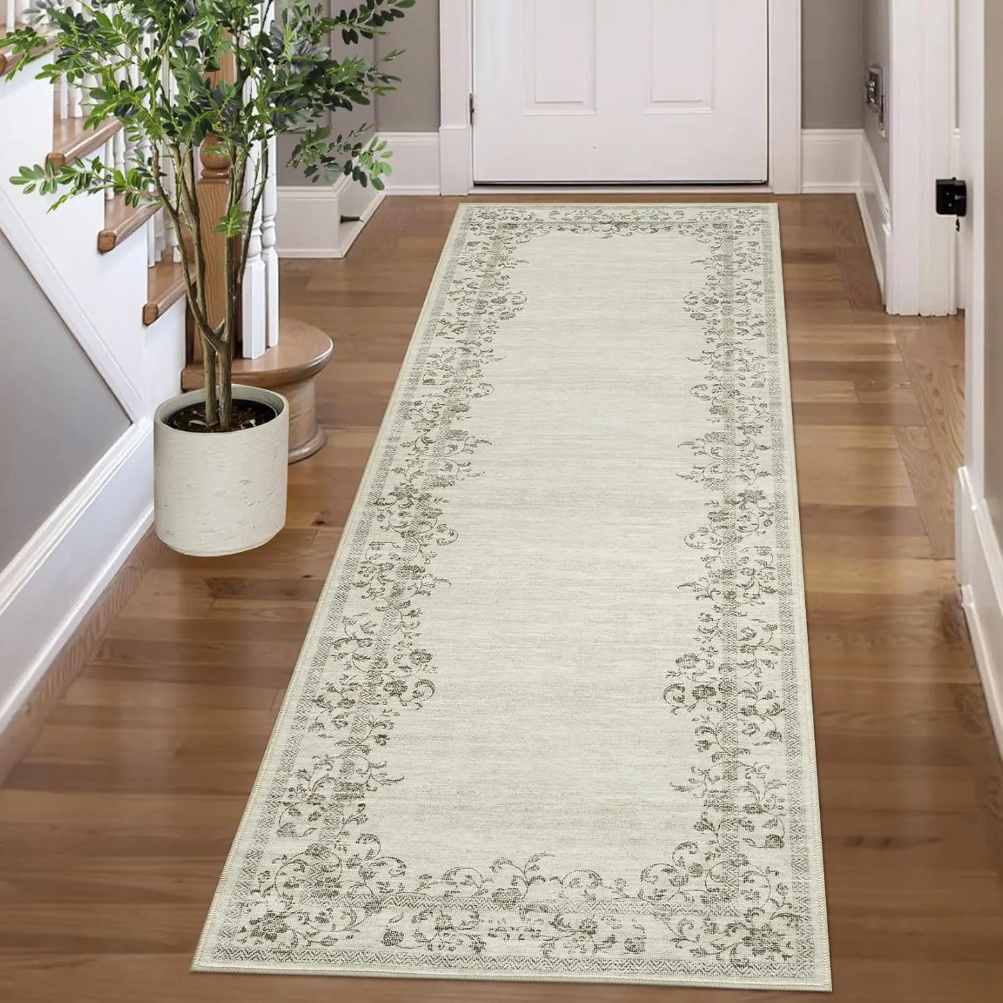 Floral Bordered Large Area Rug