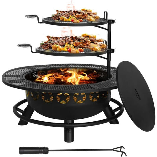 35" Fire Pit With 2 Cooking Grate & Charcoal Pan