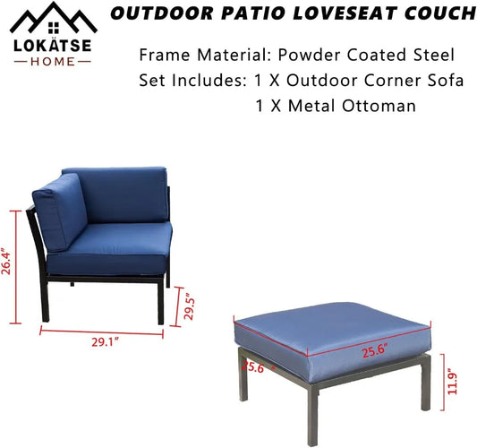 2 Piece Patio Sectional Corner Sofa With Ottoman