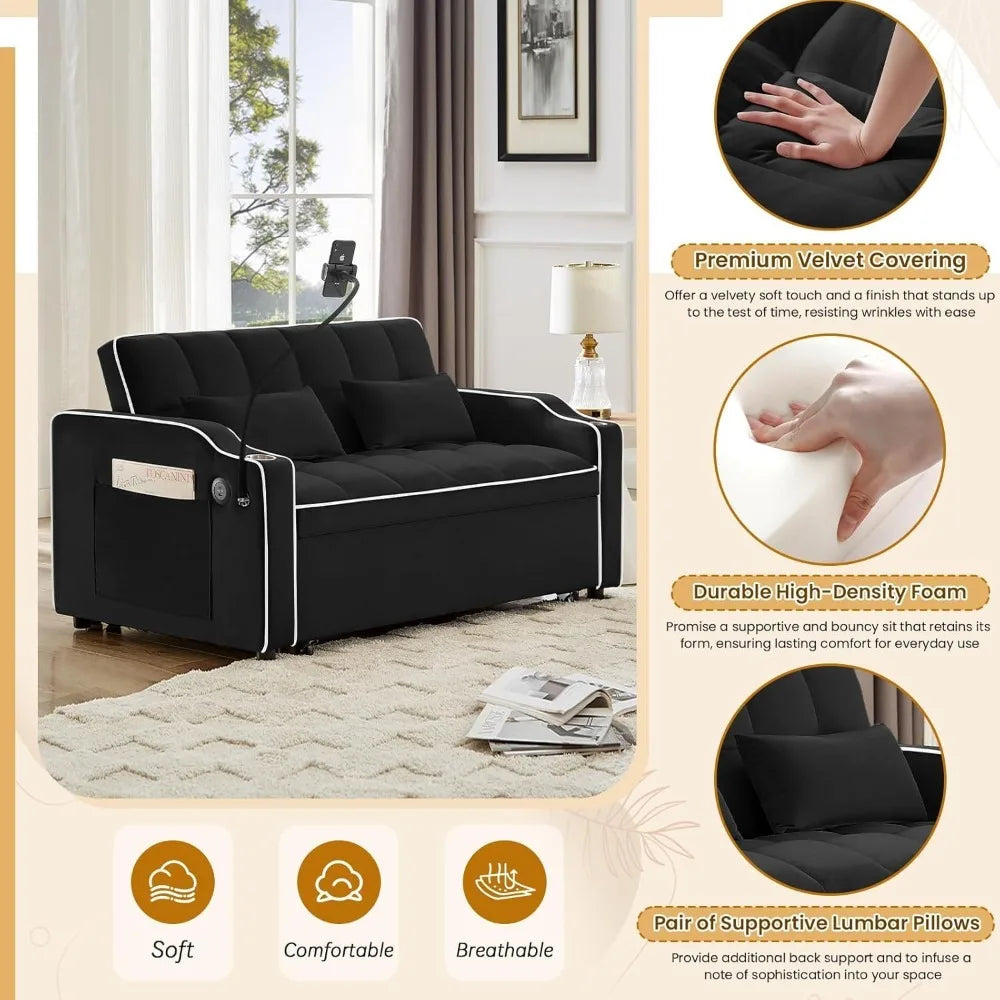 Modern 3-in-1 Convertible Velvet Sleeper Sofa Bed