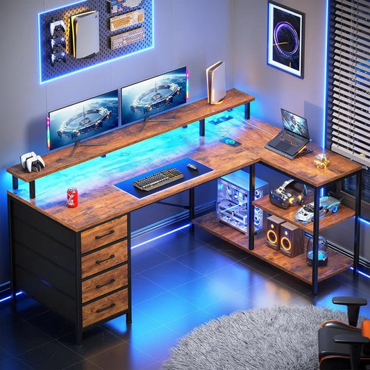 Gaming Desk With Lights & Power Outlets