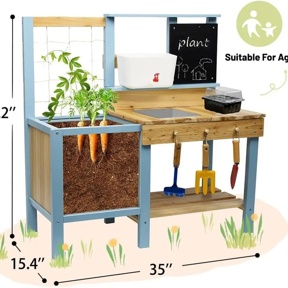 Kids Potting Bench Activity Wooden Table With Sink