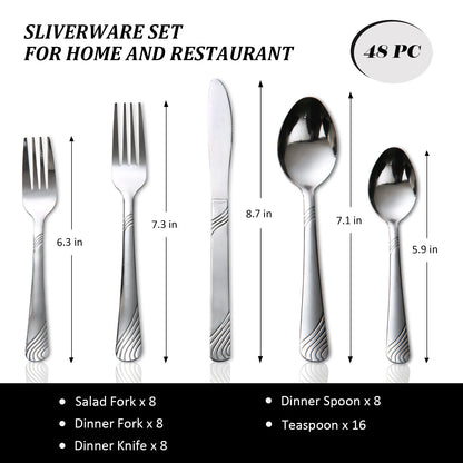 HANSMART 48Pcs  Stainless Steel Flatware Set