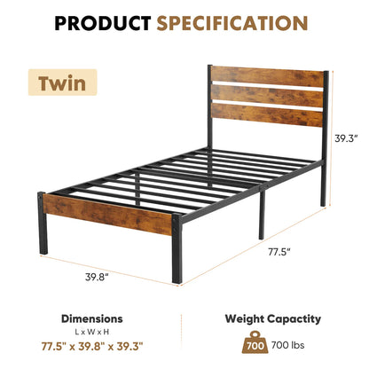 JHK Queen Size Metal Platform Bed Frame