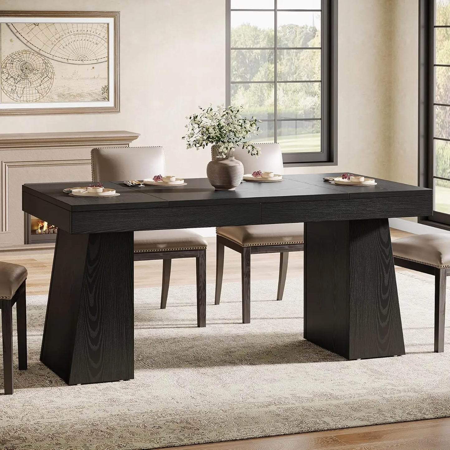 Mid-Century Modern Dining Table With Double Pedestal