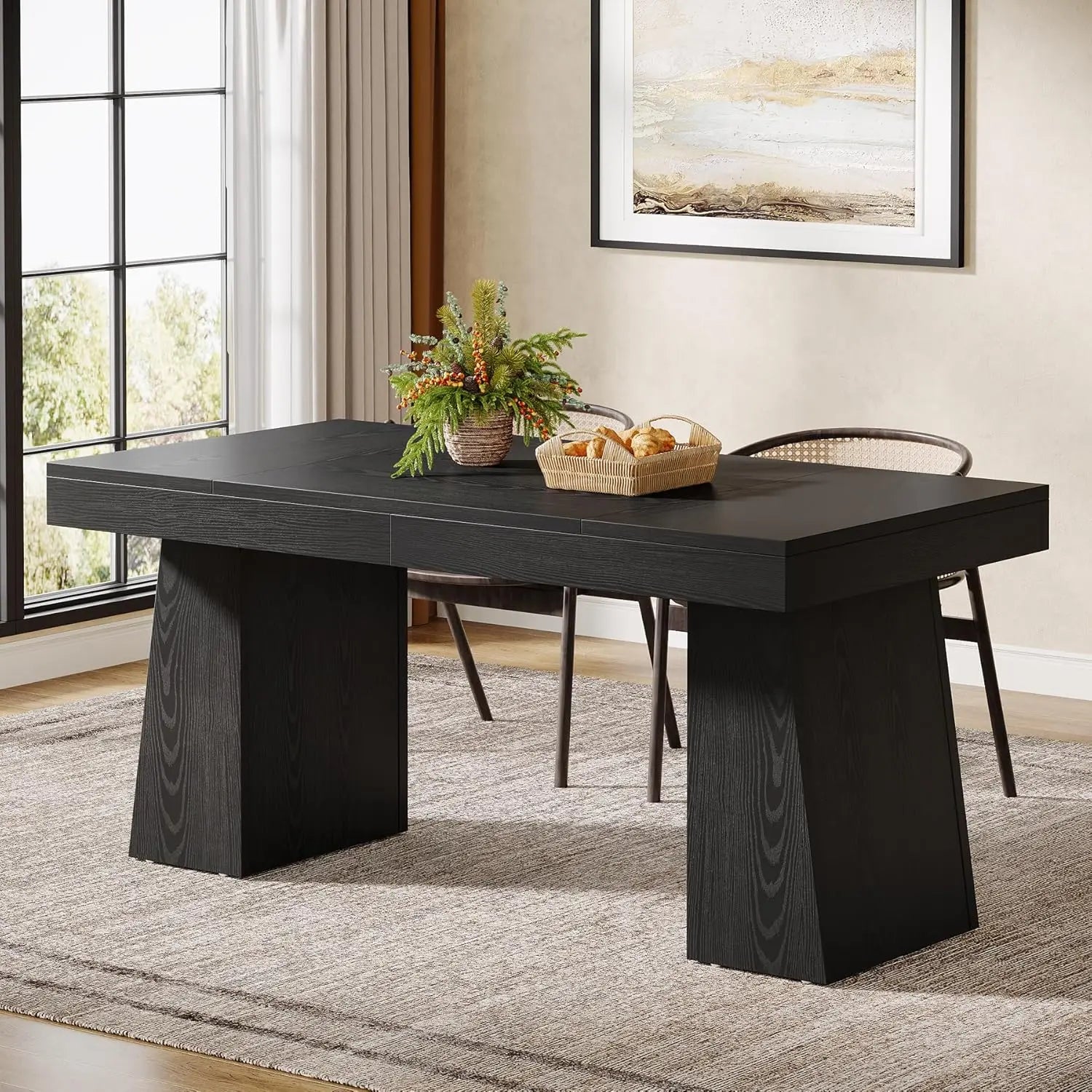 Mid-Century Modern Dining Table With Double Pedestal
