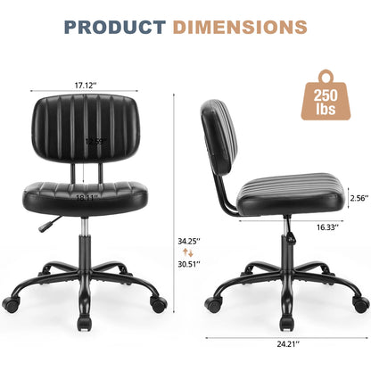 Armless Adjustable Computer Chair With 360° Swivel