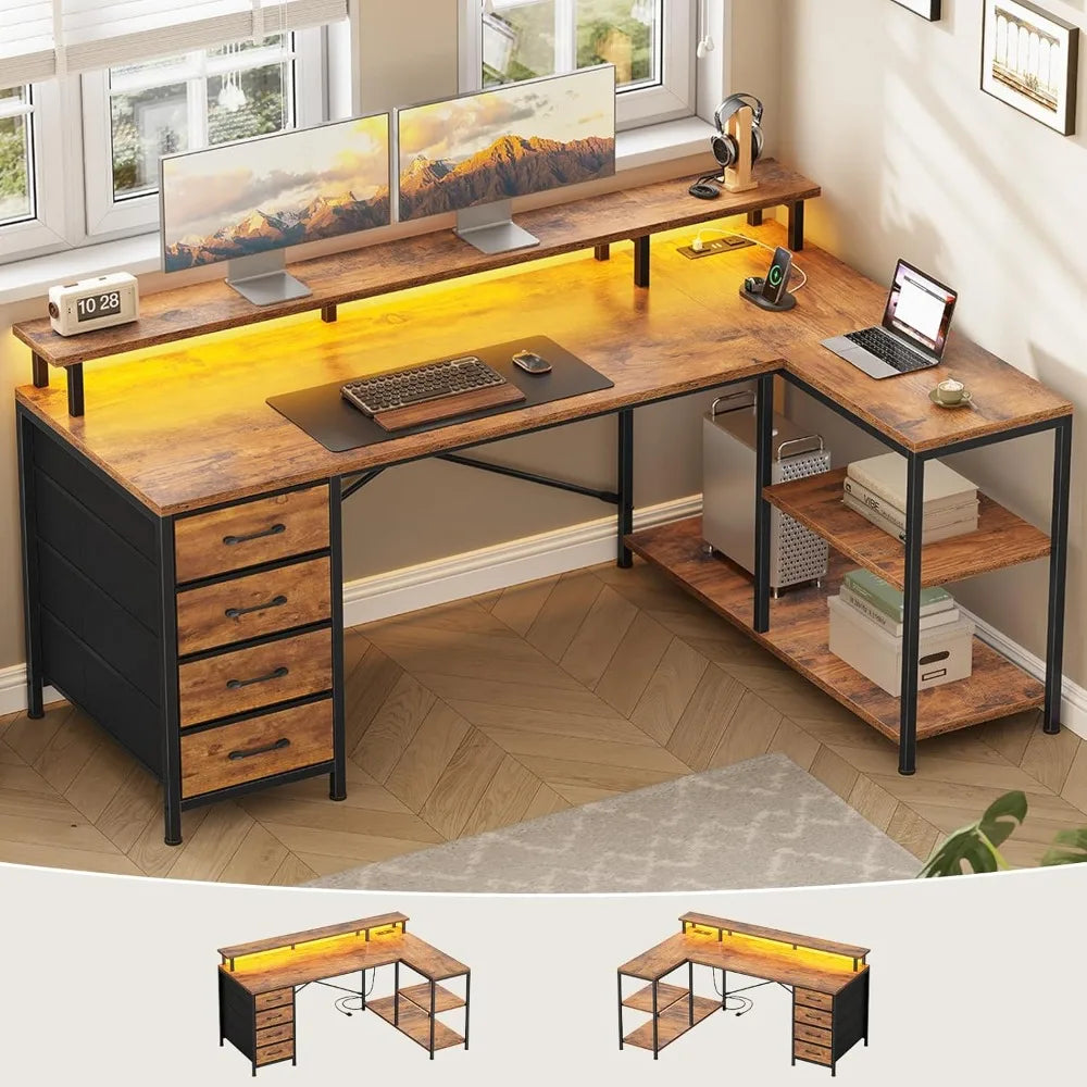 Gaming Desk With Lights & Power Outlets