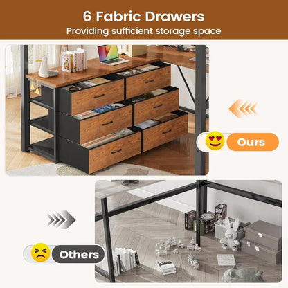 Full Size Loft Bed WDesk Storage Stairs 6 Drawers