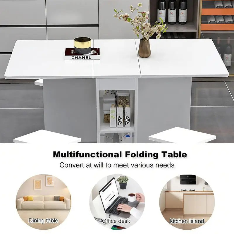 Space Saving Foldable Dining Table WStorage And Wheels