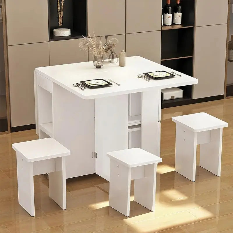 Space Saving Foldable Dining Table W/Storage And Wheels