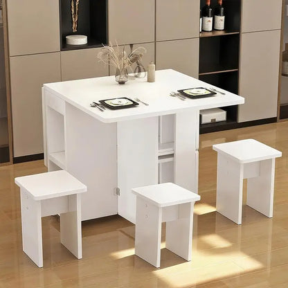 Space Saving Foldable Dining Table W/Storage And Wheels
