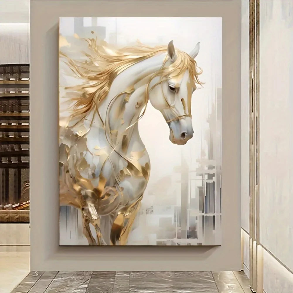 Modern Retro Golden Horse Painting