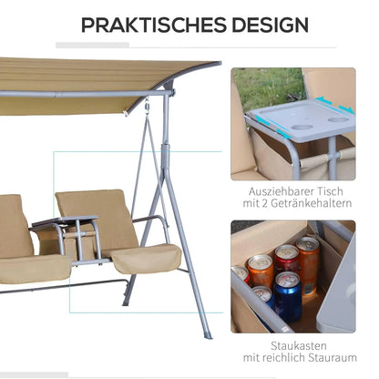 Porch Swing With Canopy Pivot Storage Table