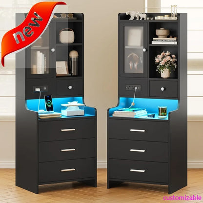 Set Of 2 Tall Black Night Stands