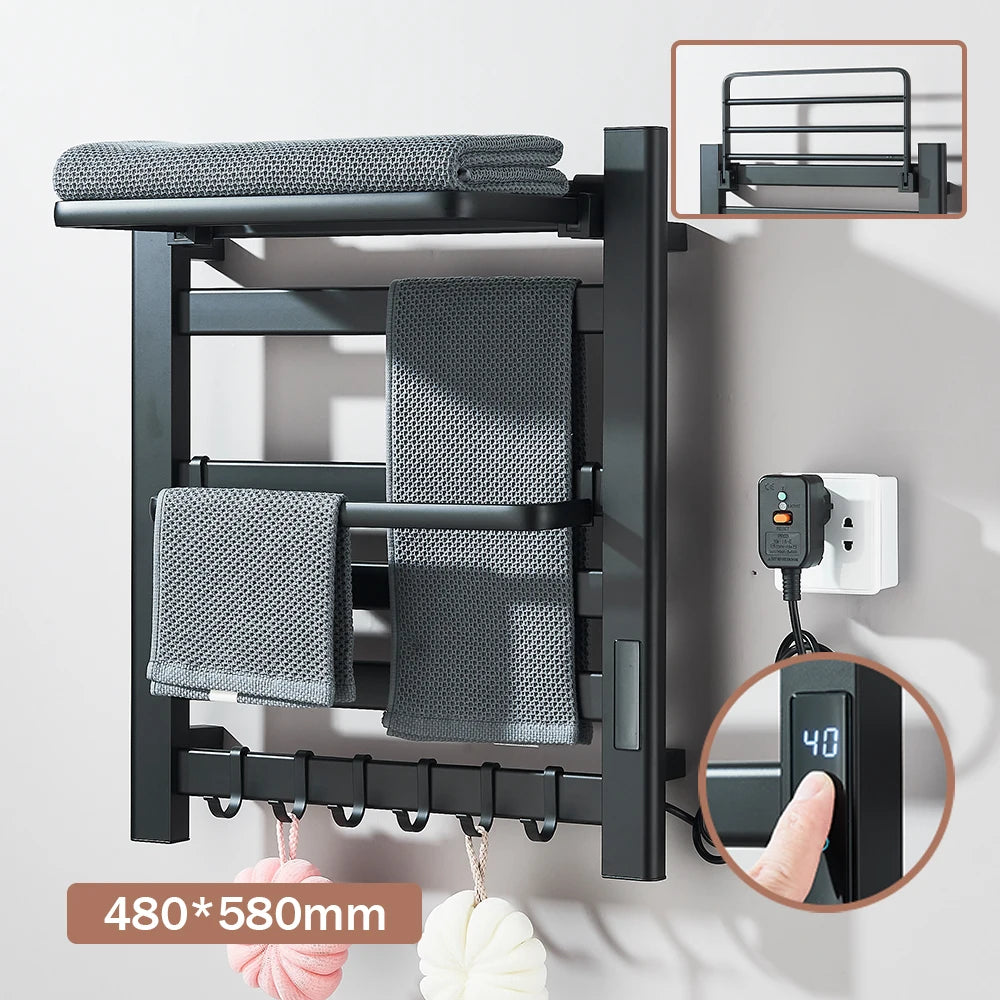 Black Bathroom Electric Heated Towel Rack