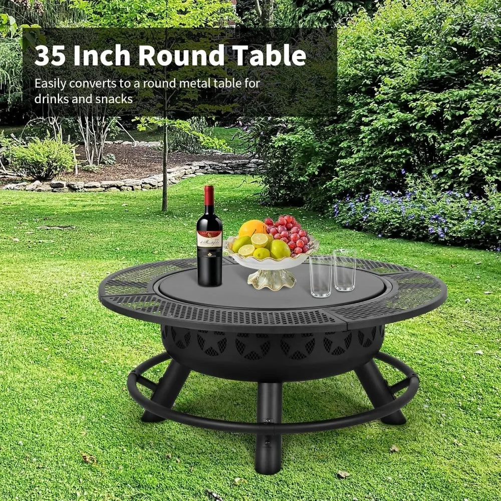 35" Fire Pit With 2 Cooking Grate & Charcoal Pan