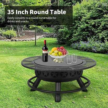 35" Fire Pit With 2 Cooking Grate & Charcoal Pan