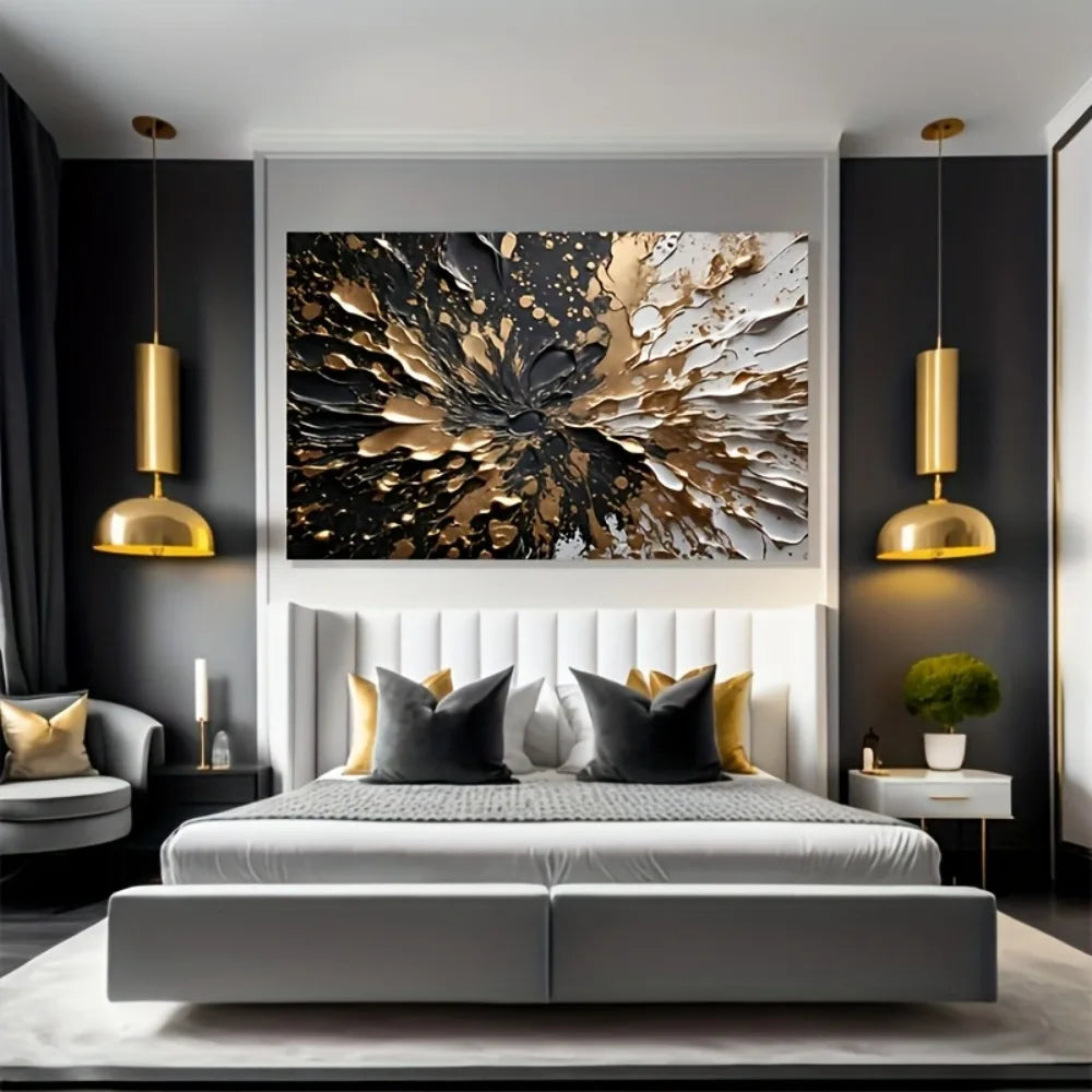 Black Gold Ink Splash Texture Wall Painting