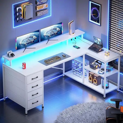 Gaming Desk With Lights & Power Outlets