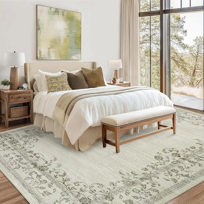 Floral Bordered Large Area Rug