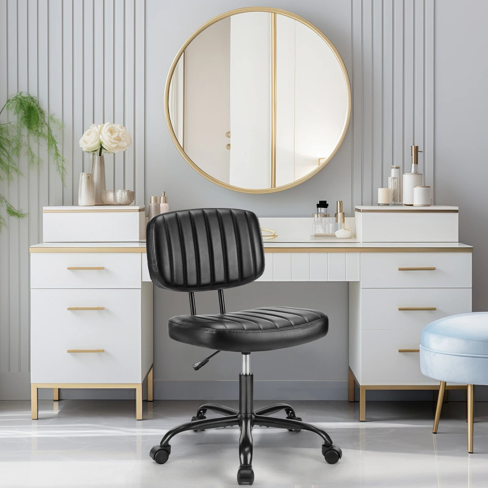 Armless Adjustable Computer Chair With 360° Swivel