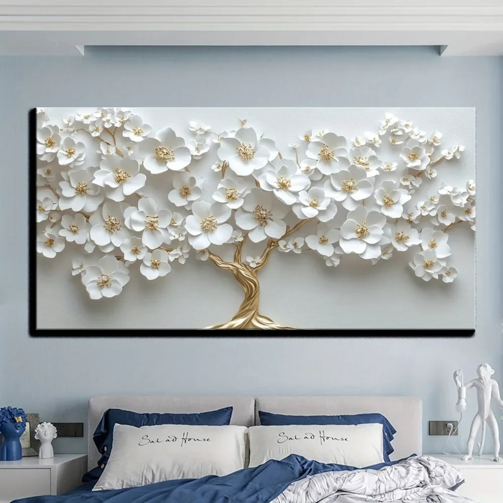 Nordic White Flower Oil Painting On Canvas