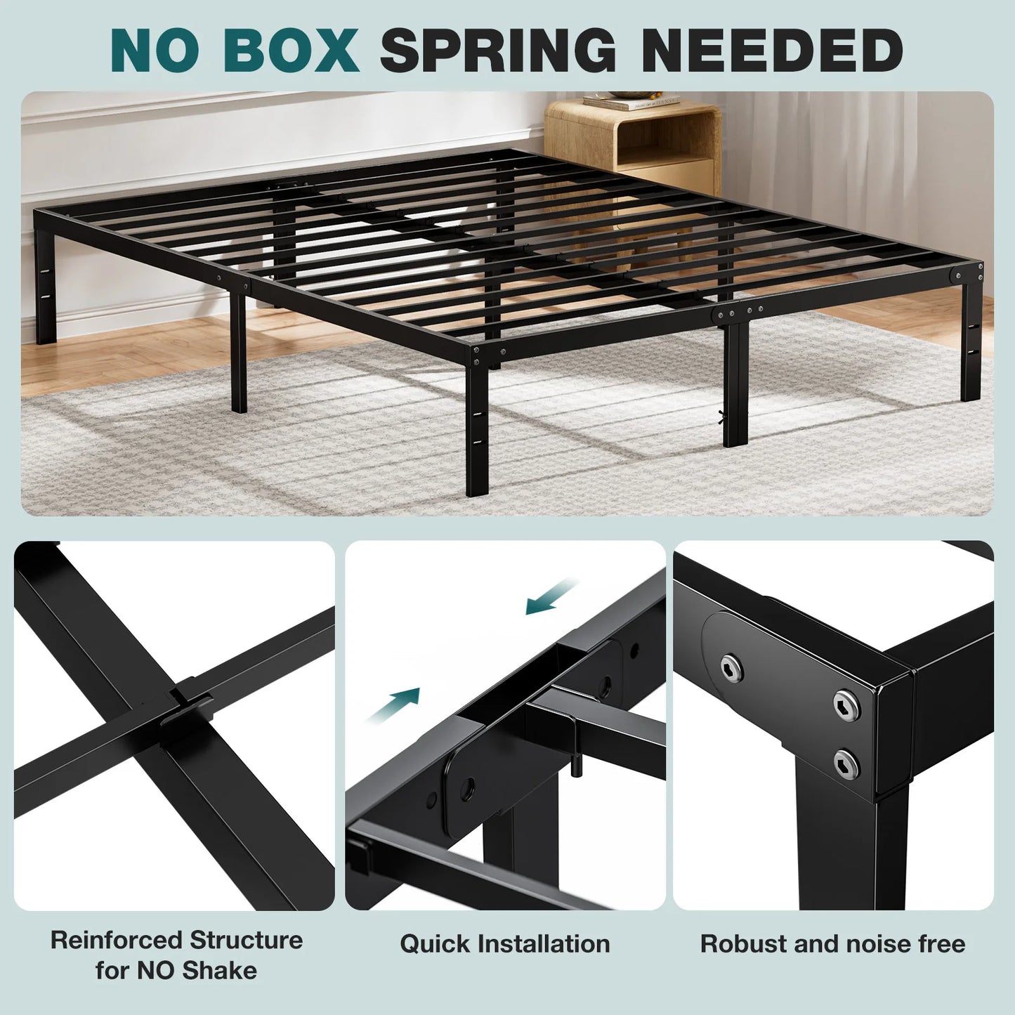 JHK Basic Bed Frame Metal Platform 350LBS