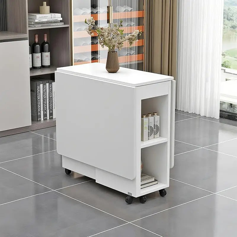 Space Saving Foldable Dining Table W/Storage And Wheels