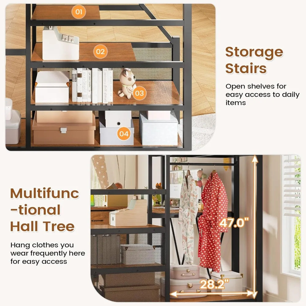 Full Size Loft Bed WDesk Storage Stairs 6 Drawers