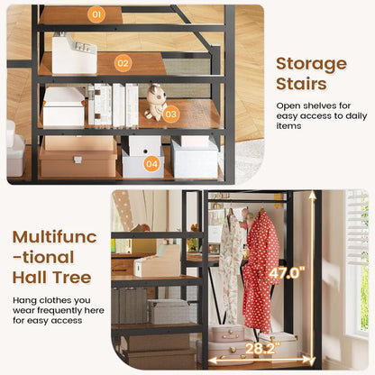 Full Size Loft Bed WDesk Storage Stairs 6 Drawers