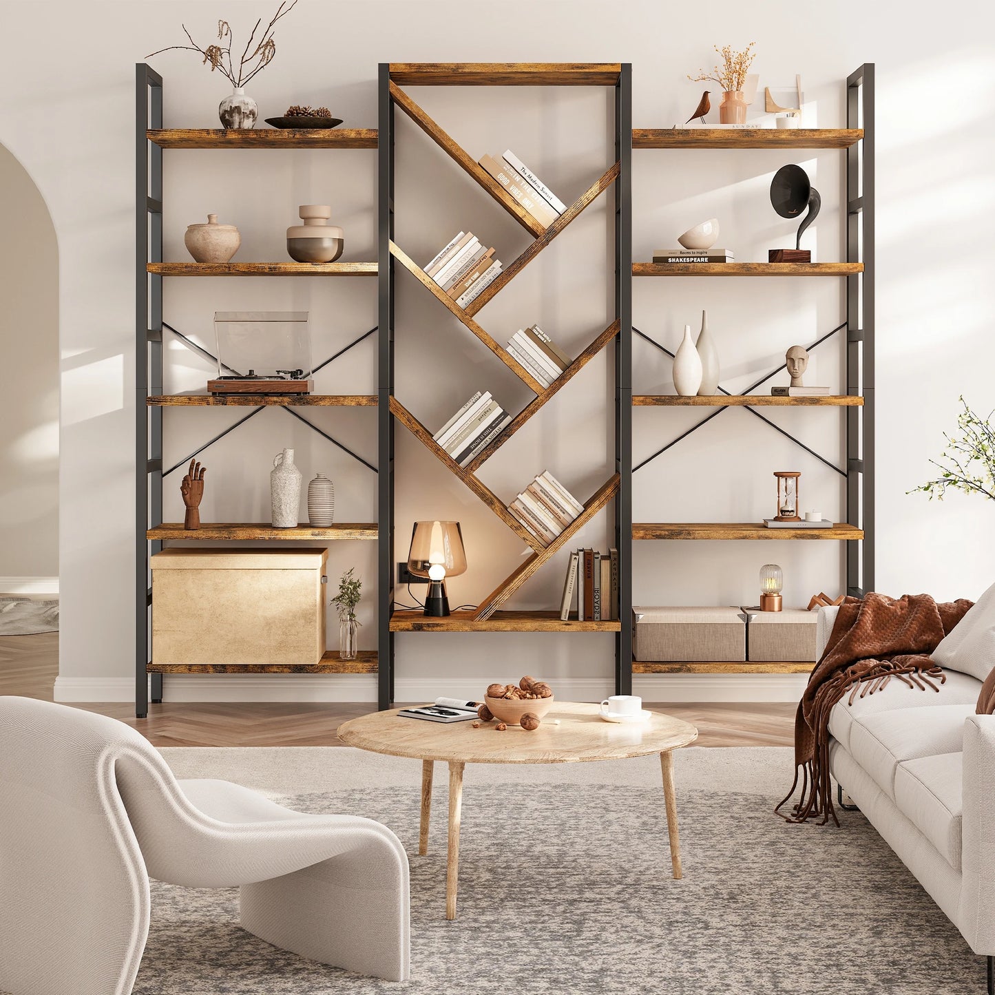 Triple 5 Tier Bookshelf 17 Display Shelves