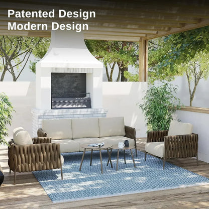 Patio Sofa Set With Two Round Coffee Table