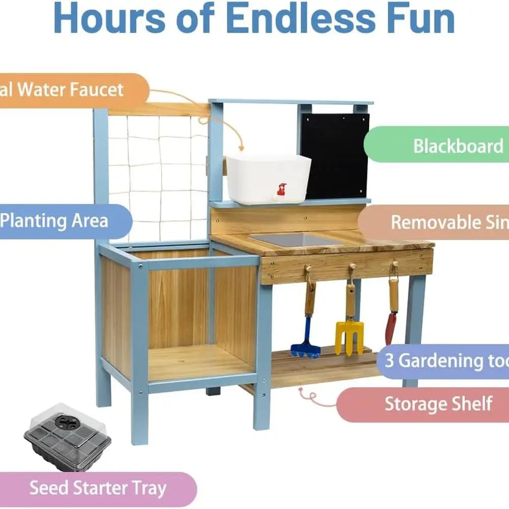 Kids Potting Bench Activity Wooden Table With Sink