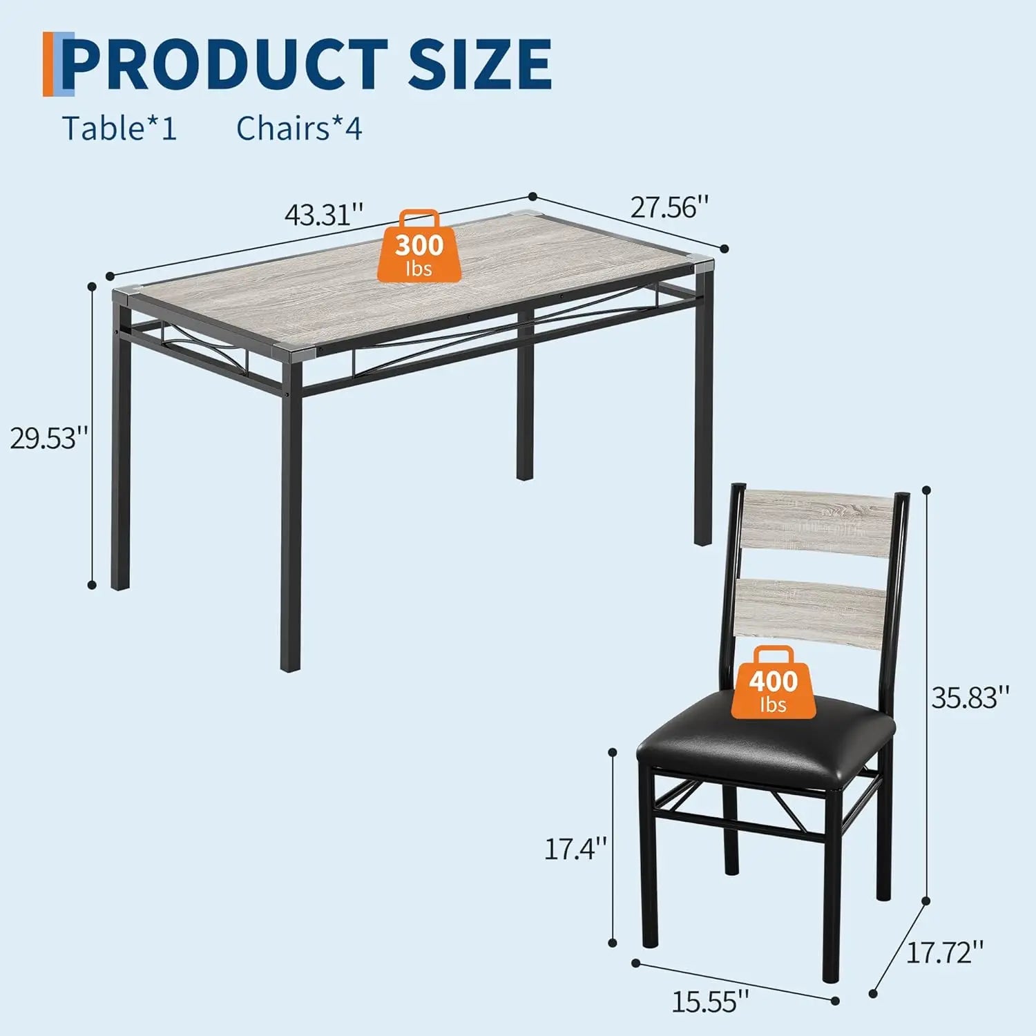 Wood Kitchen Table Set With 4 Chairs