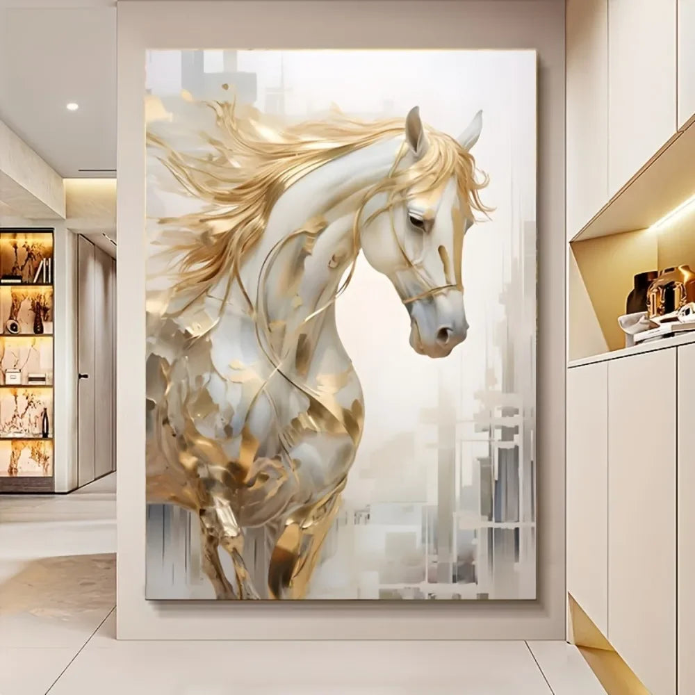 Modern Retro Golden Horse Painting
