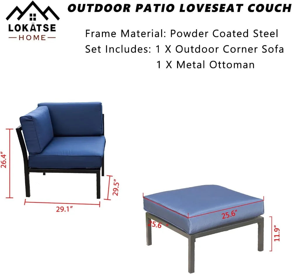 2 Piece Patio Sectional Corner Sofa With Ottoman