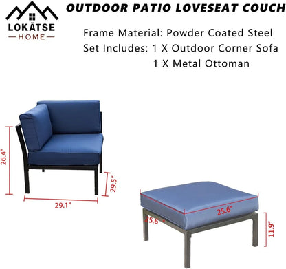 2 Piece Patio Sectional Corner Sofa With Ottoman