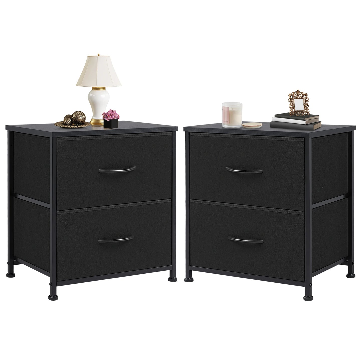 JHK Nightstand 2 Fabric Drawers Cabinet Furniture