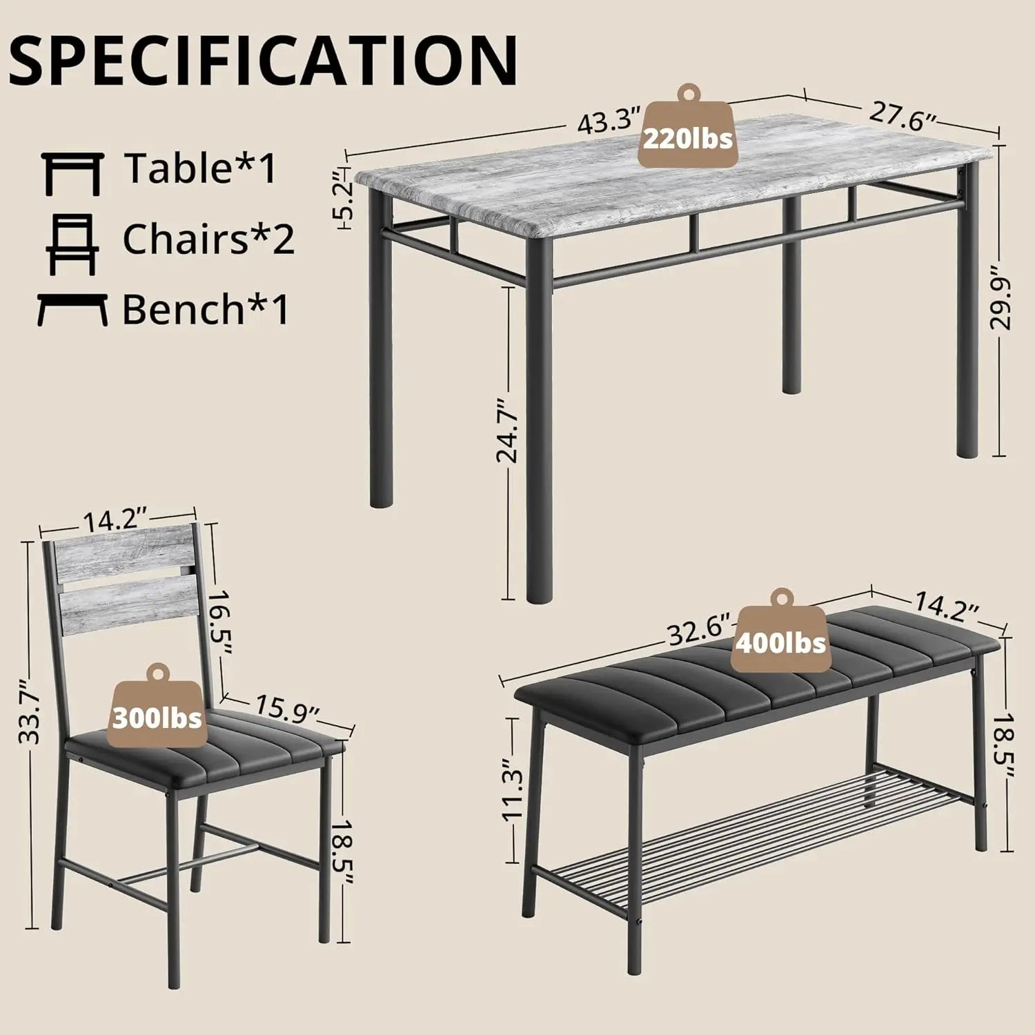 Kitchen Table & Chairs Set For Small Space