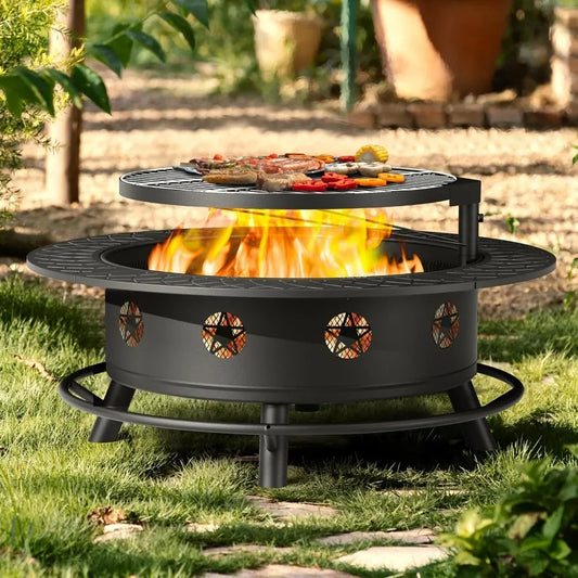 Fire Pit With Grill, Lid & Poker