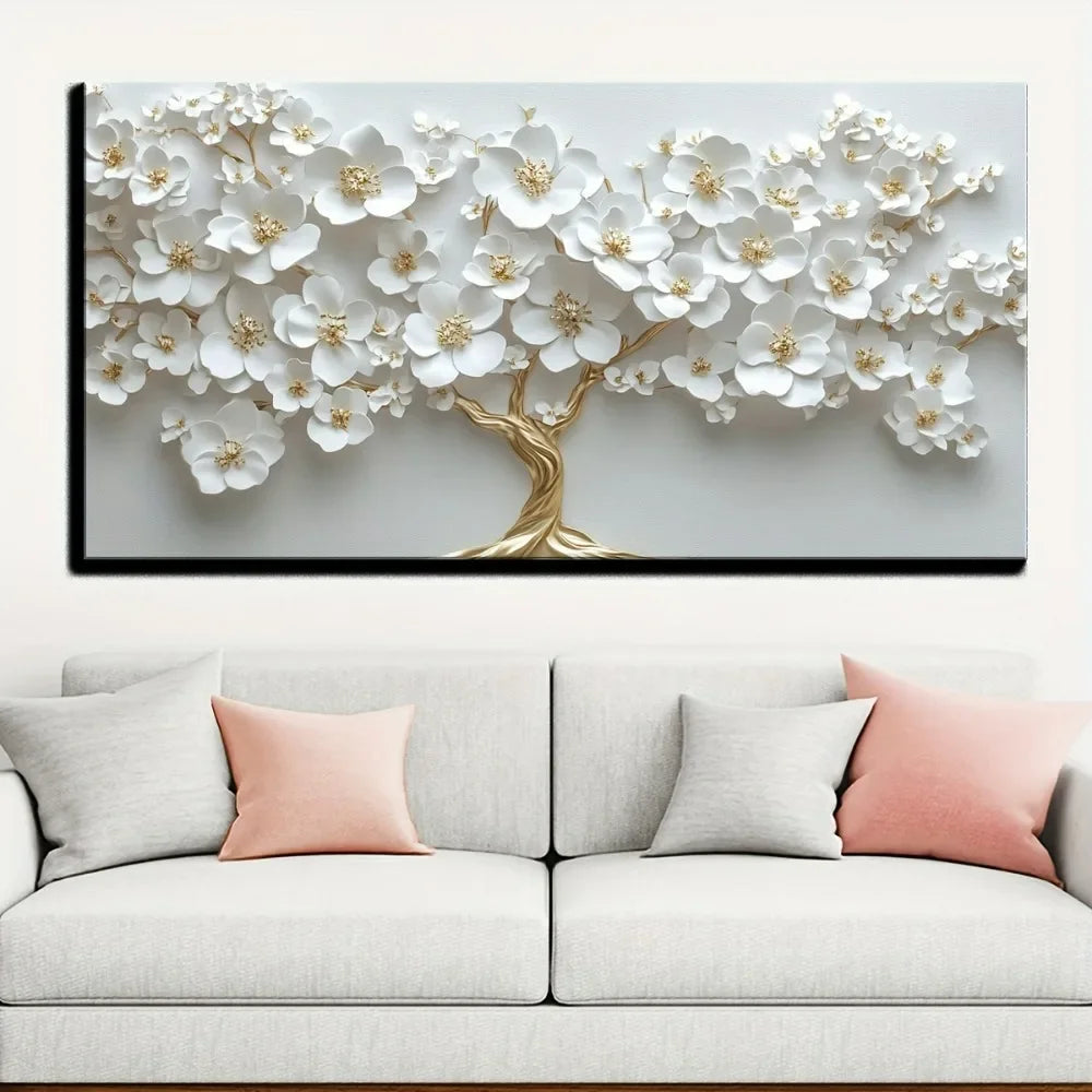 Nordic White Flower Oil Painting On Canvas