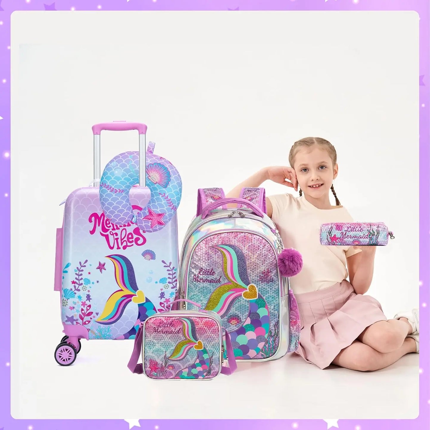 Pink Mermaid Kids Luggage Set