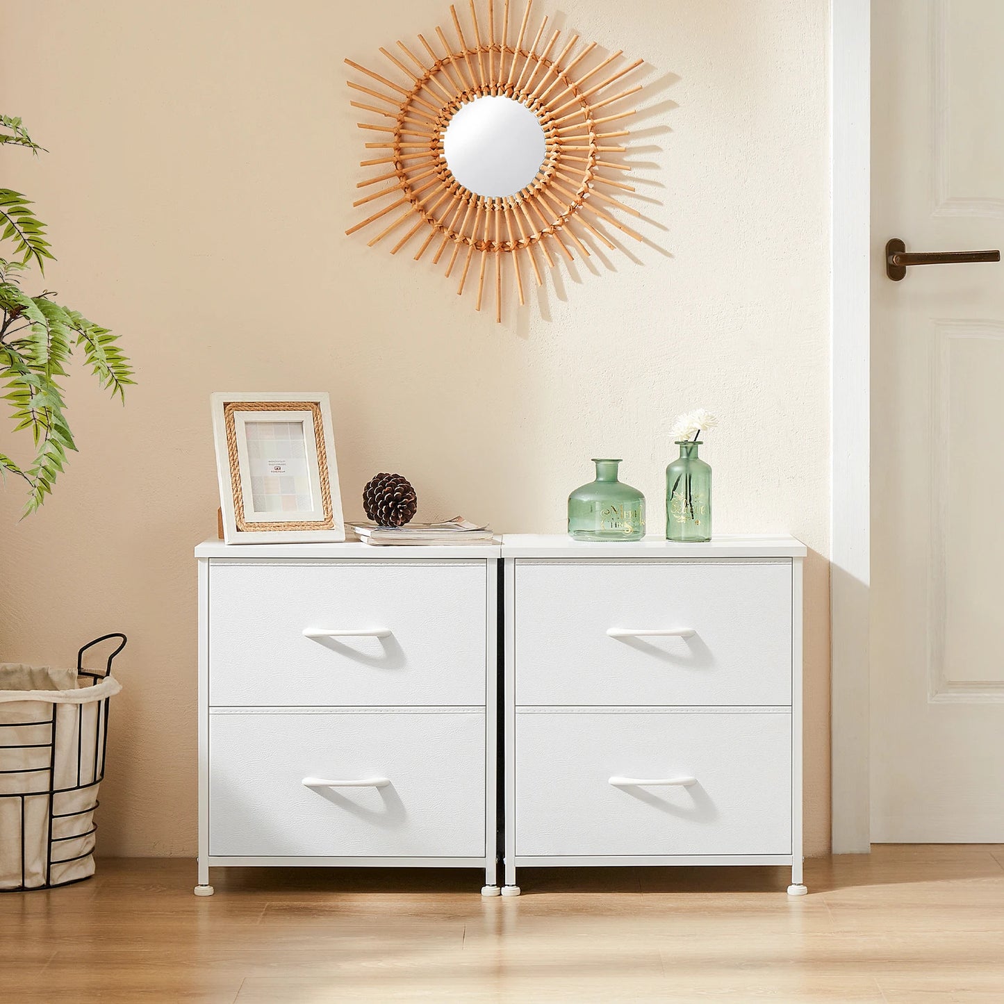 JHK Nightstand 2 Fabric Drawers Cabinet Furniture