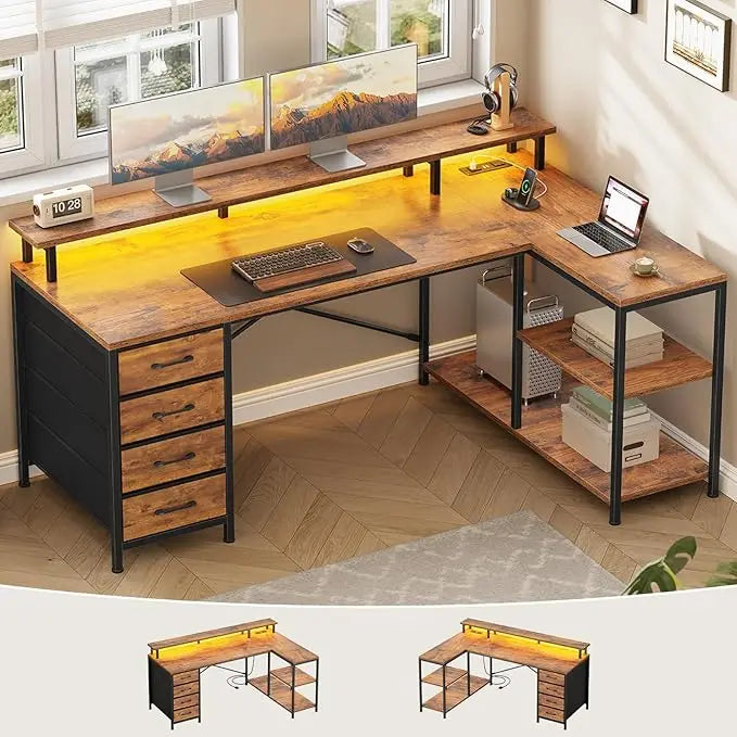 Gaming Desk With Lights & Power Outlets