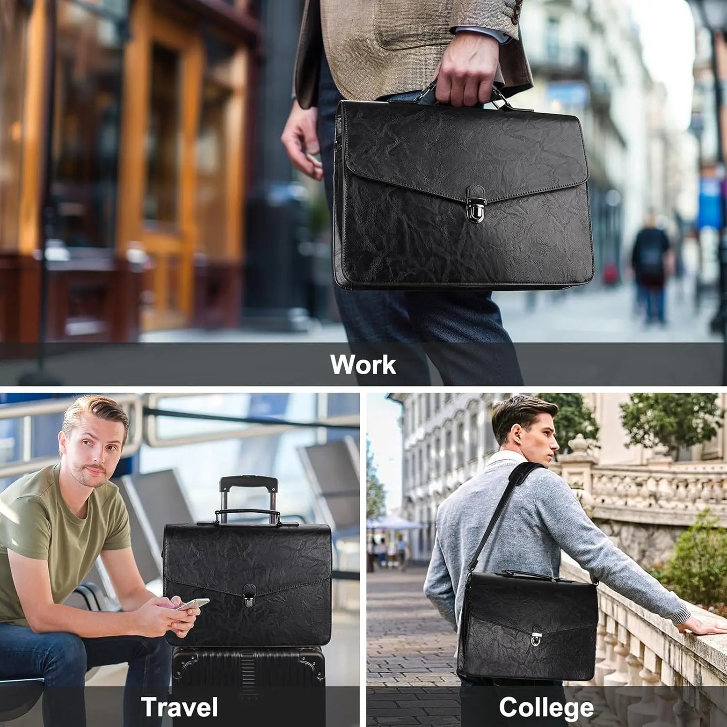 Leather Briefcase 15.6 Inch Laptop Messenger Bag