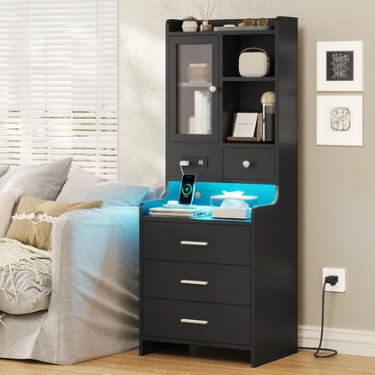 Set Of 2 Tall Black Night Stands