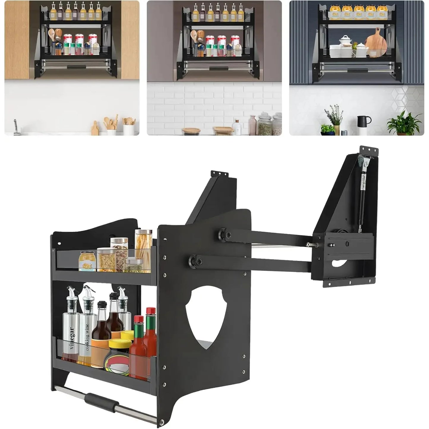 24" Pull Down Cabinet Organizer-2-Tier Drop Down Shelf