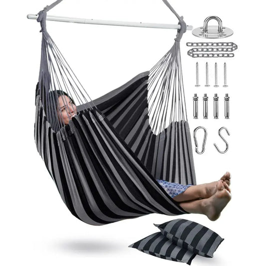 Hammock Chair Hanging Rope Swing With 2 Cushions